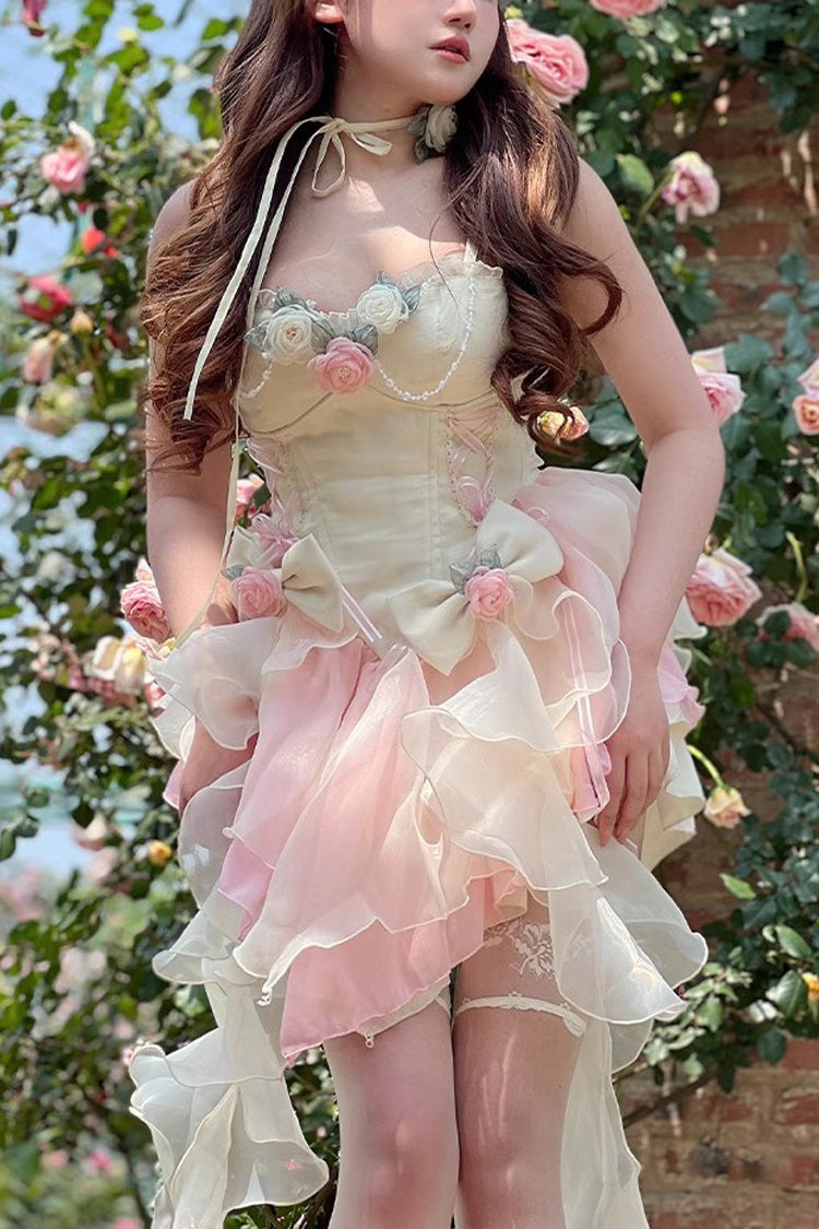 BXOXO - Multi-Color Peach Snow Mountain Romantic Girl V Neck Sleeveless Sweet Lolita Dress
