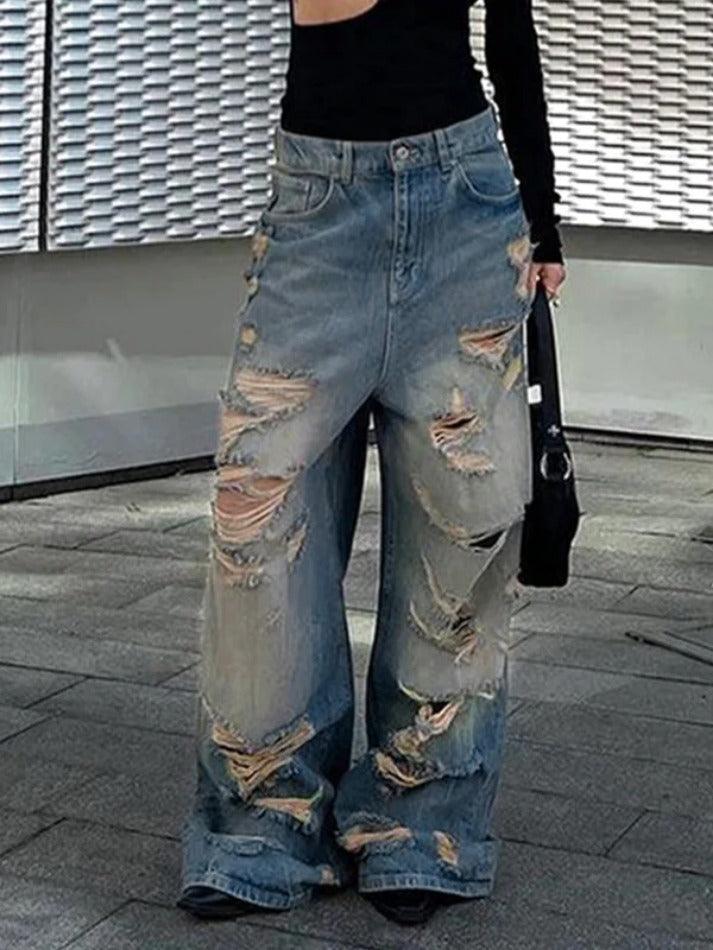 Vintage Distressed Low Rise Ripped Jeans