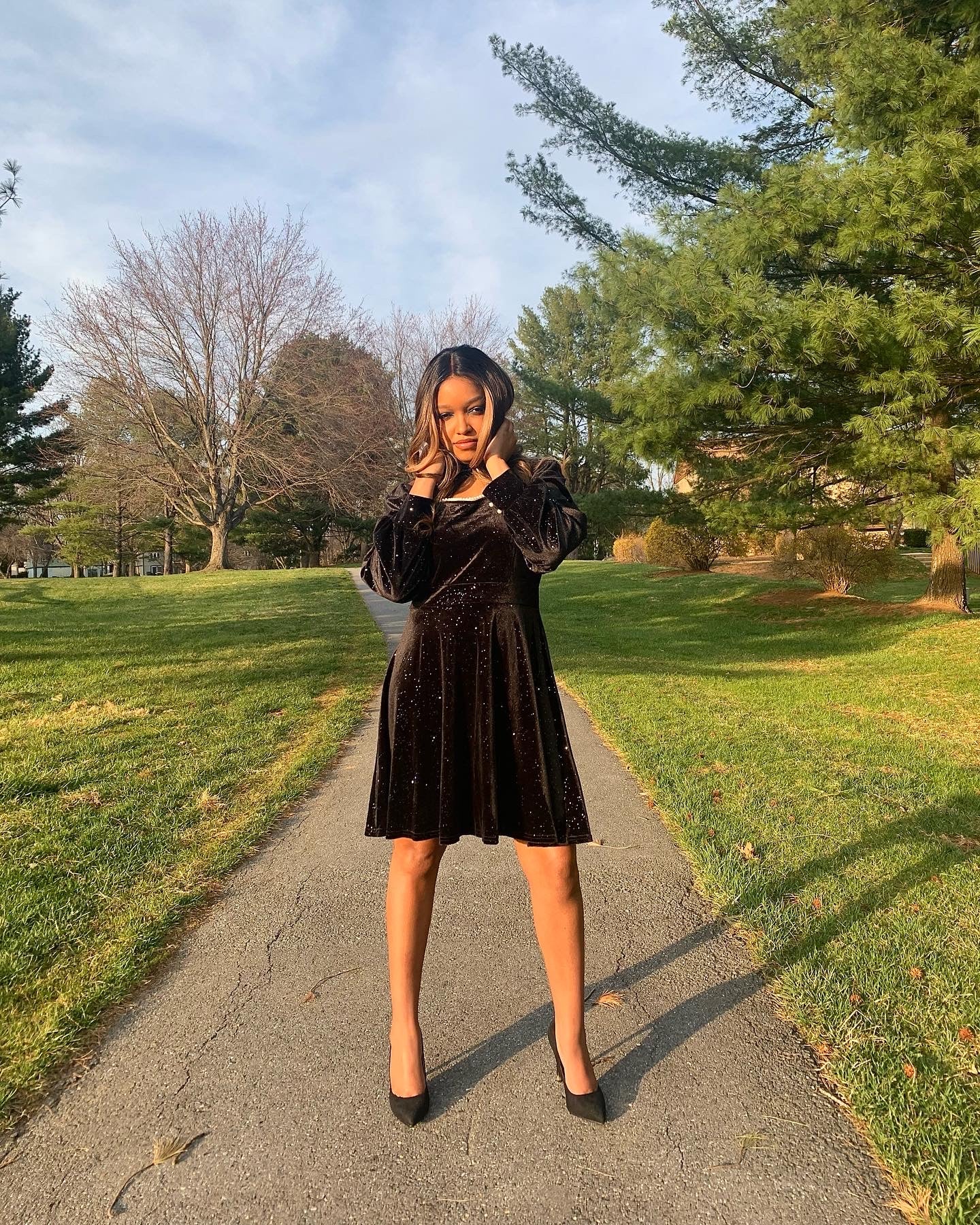 BXOXO - Long Sleeve Cutout Sparkle Dress