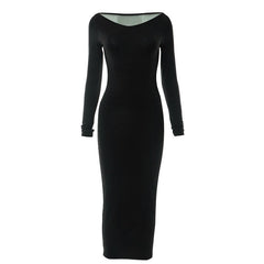 Patchwork Mesh Long Sleeve Contrast V Neck Midi Dress