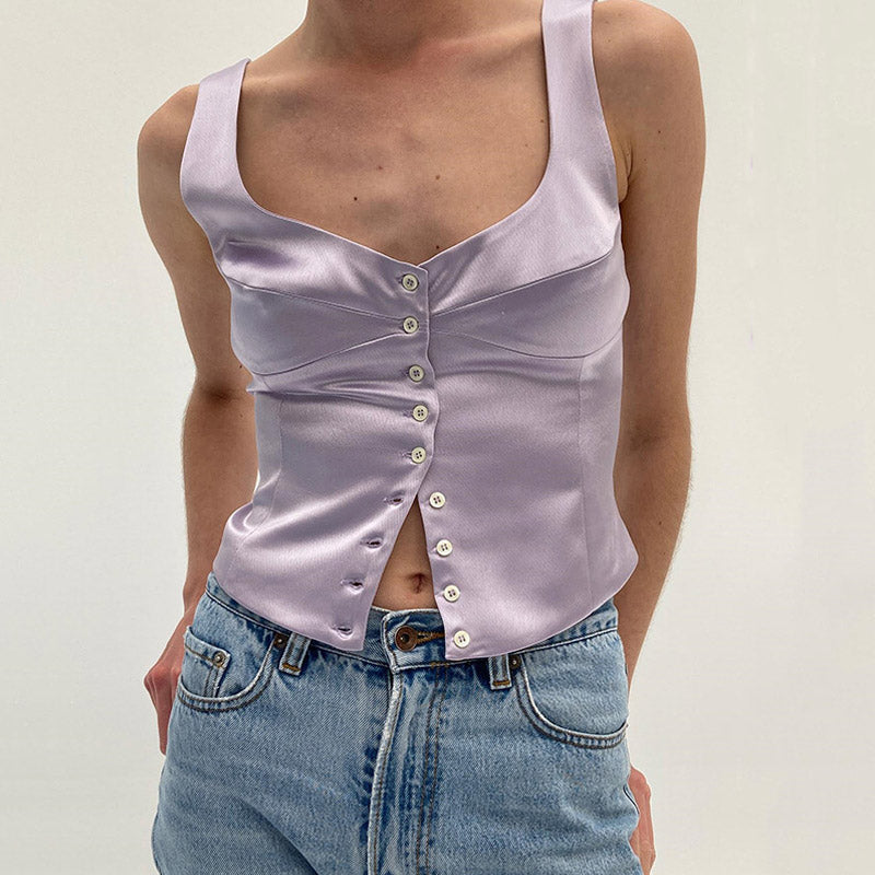 Square Neck Sleeveless Tank Top - Purple