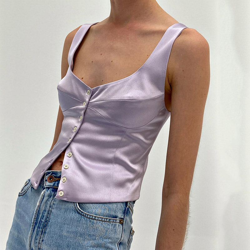 Square Neck Sleeveless Tank Top - Purple