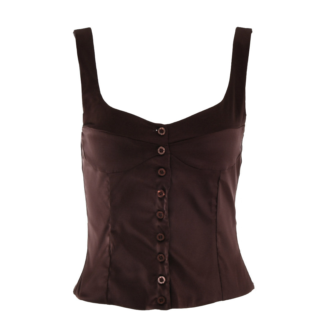 Square Neck Sleeveless Tank Top - Brown