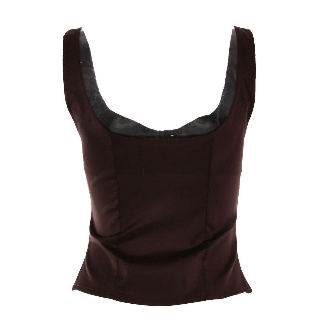 Square Neck Sleeveless Tank Top - Brown