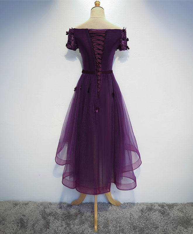 BXOXO Cute Purple High Low Prom Dress, Purple Homecoming Dresses