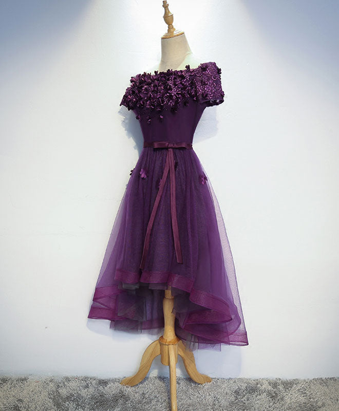 BXOXO Cute Purple High Low Prom Dress, Purple Homecoming Dresses
