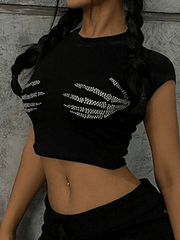 Rhinestone Skull Black Crop Top