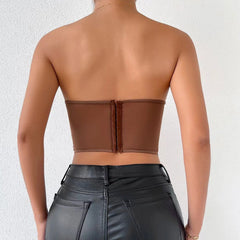 Tulle Crop Corset Tube Top - Brown