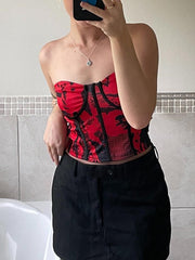 Screen Print Strapless Corset Top