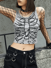 Skull Print Cropped Tank Top
