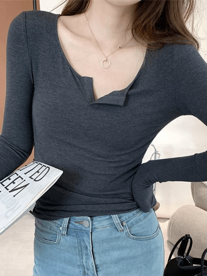 Solid Color Simple Long Sleeve Knit Top