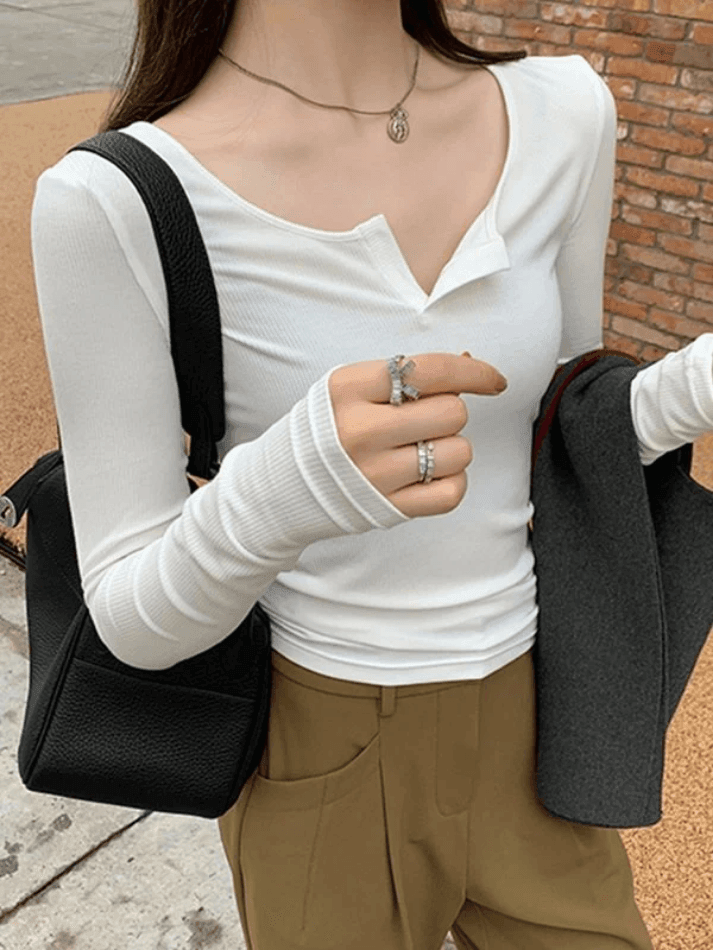 Solid Color Simple Long Sleeve Knit Top