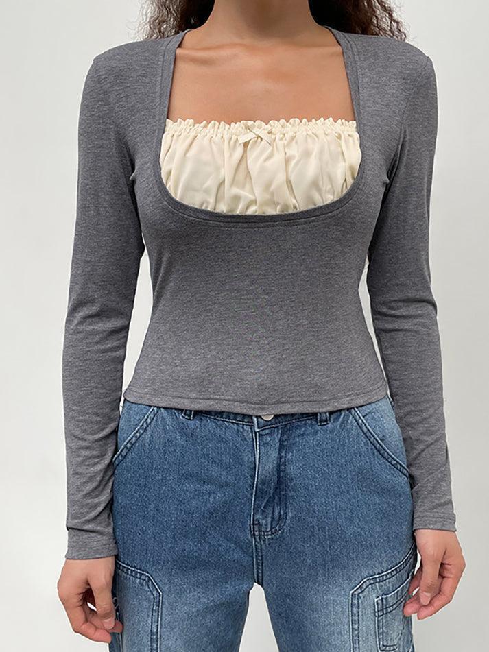 Square collar Lace Crop Top