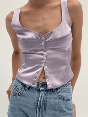 Square Neck Button Slim Fit Tank Top