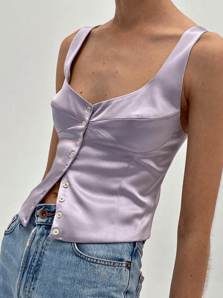 Square Neck Button Slim Fit Tank Top