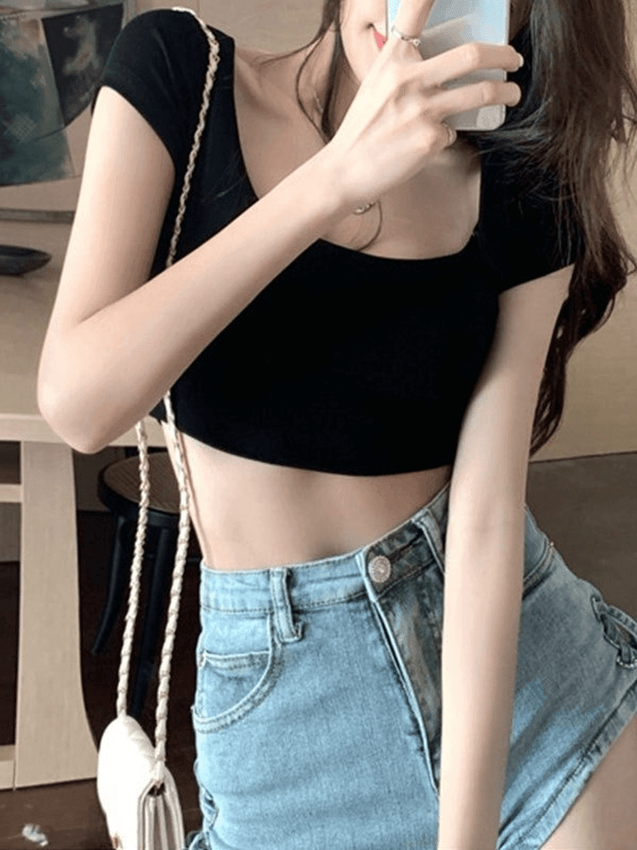 Square Neck Solid Crop Top