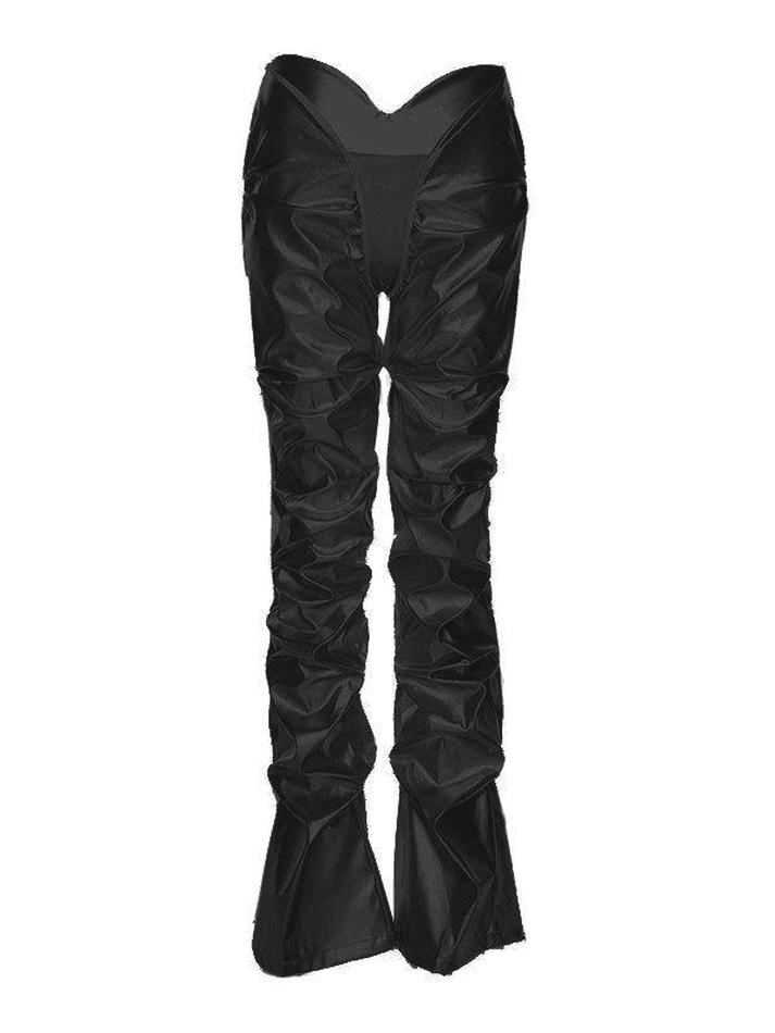 Stacked Low Waist Pu Leather Pants