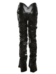 Stacked Low Waist Pu Leather Pants