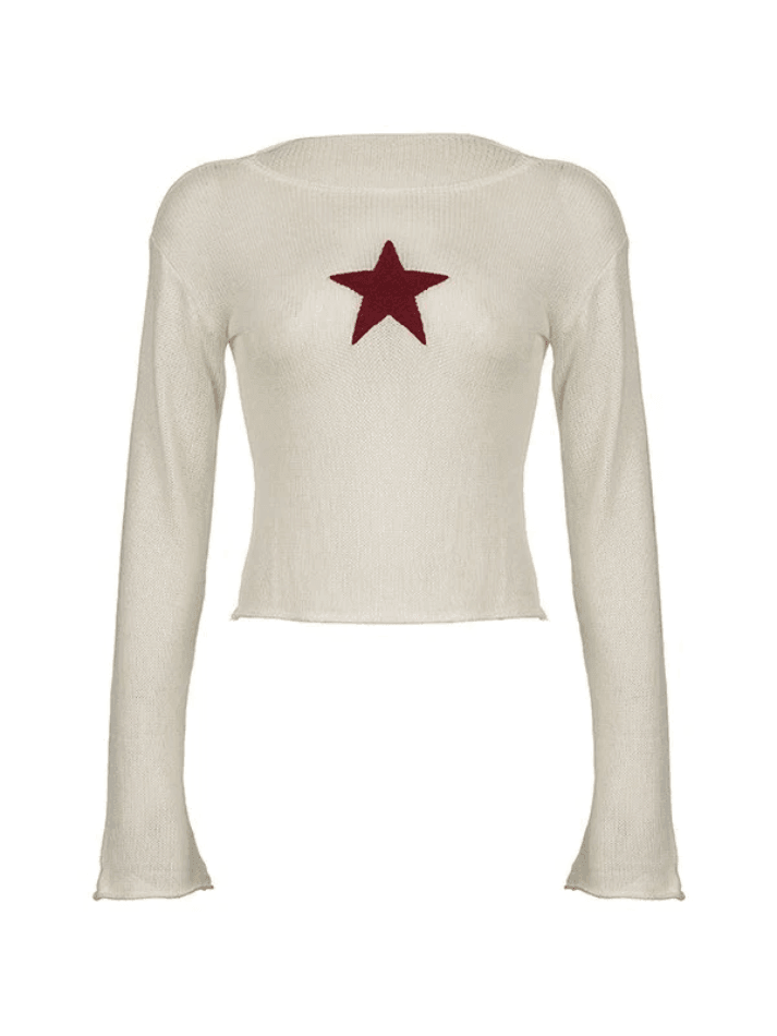 Star Crochet Knit Cropped Knit Top