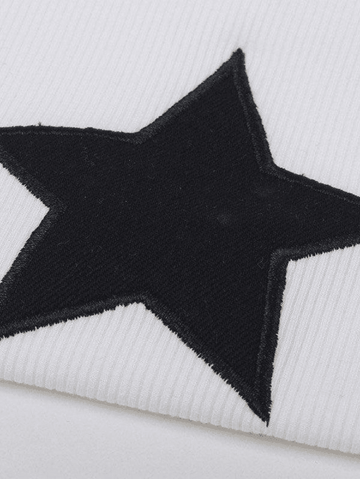 Star Embroidered Rib Cropped Tank Top