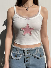 Star Print Lace Tank Top