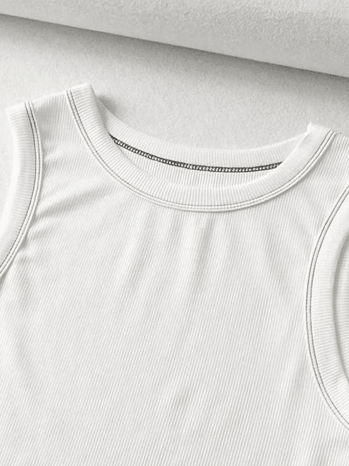 Stitched Detail Ribbed Crop Tank Top