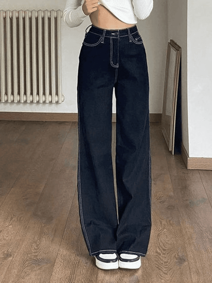 Stitched High Waist Boyfriend Jeans