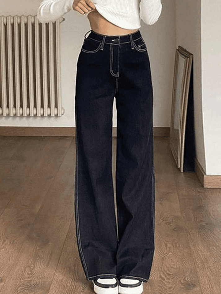 Stitched High Waist Boyfriend Jeans