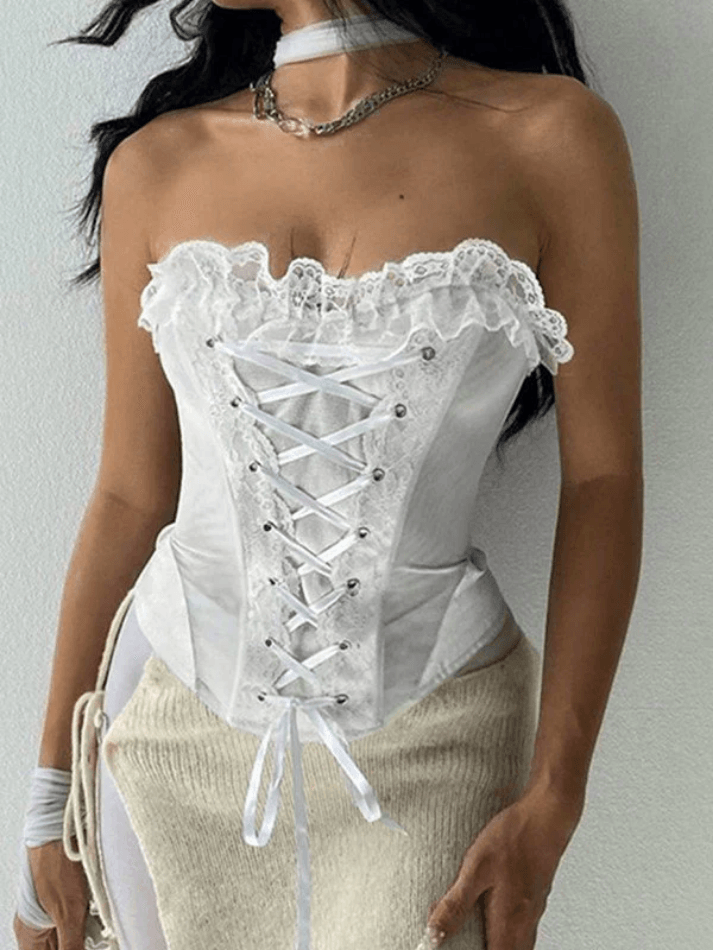 Strapless Paneled Lace Corset Top