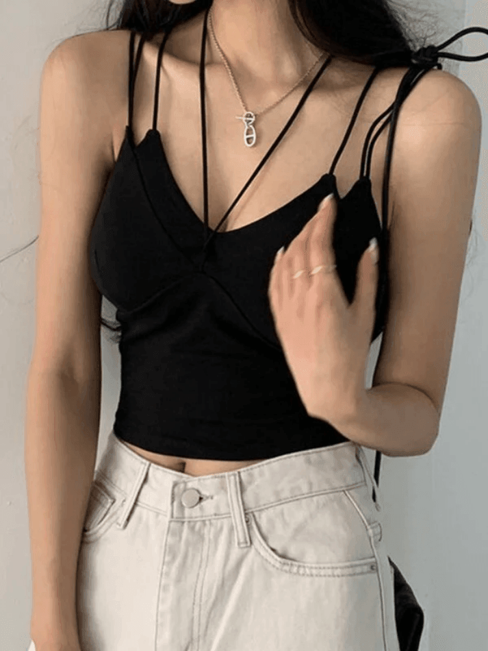 Strappy Tie Padded Crop Cami Top