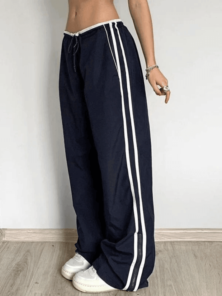 Street Ribbon Contrast Color Wide Leg Pants