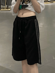 Striped Baggy Black Sweat Shorts