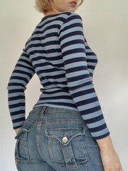Striped V Neck Long Sleeve Tee