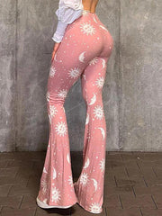 Sun Moon Print High Waist Flare Leg Pants