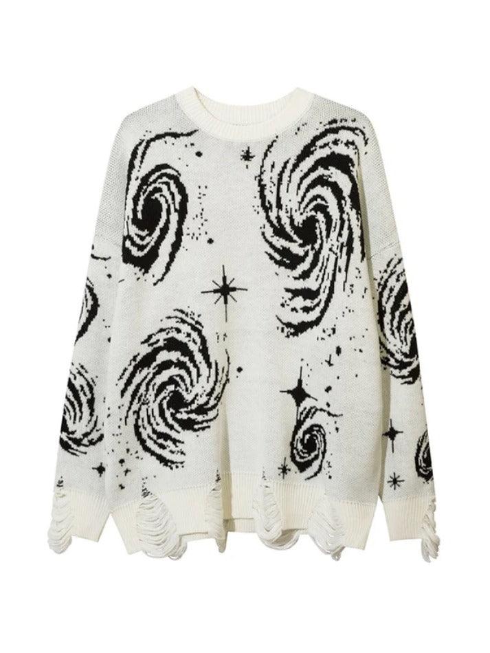 Swirl Print Ripped Design Sweater