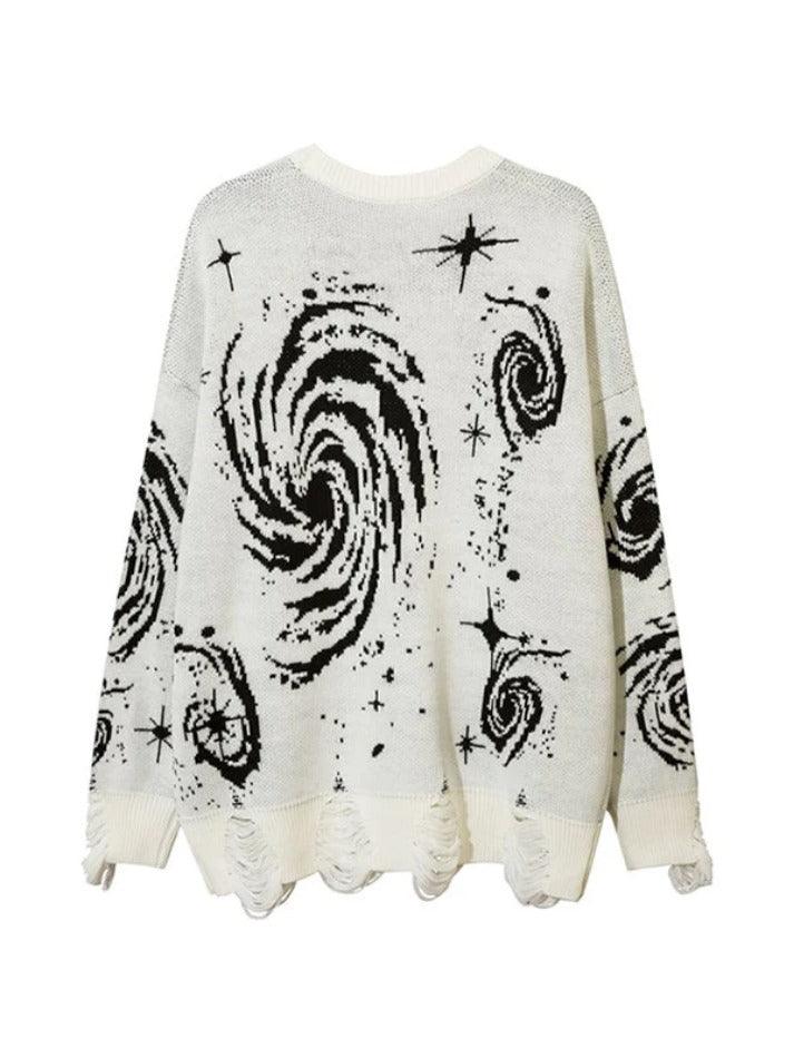 Swirl Print Ripped Design Sweater