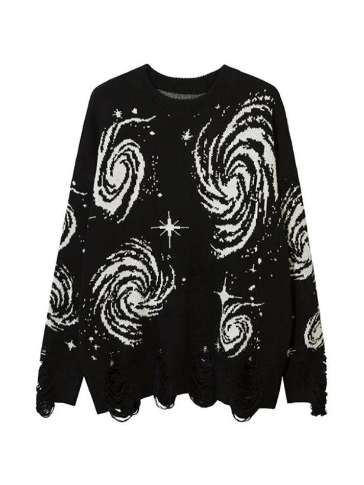 Swirl Print Ripped Design Sweater