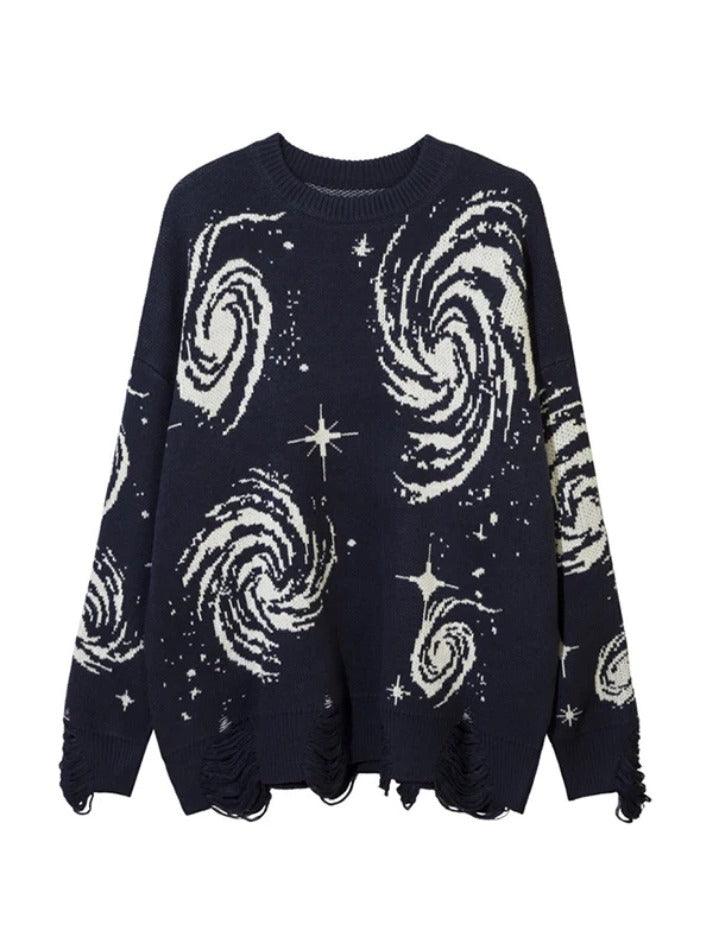Swirl Print Ripped Design Sweater