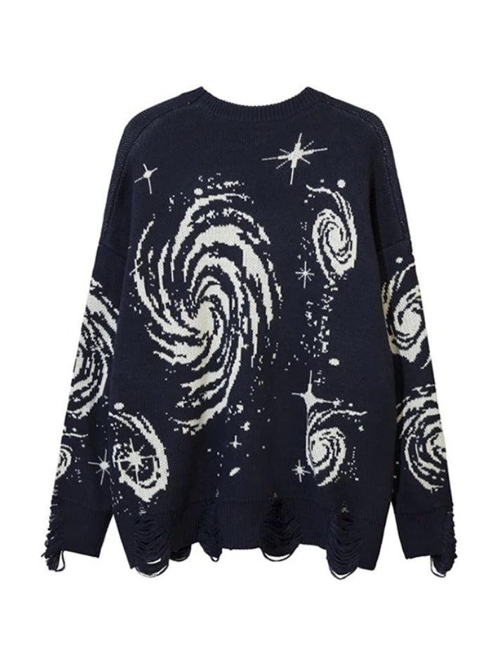 Swirl Print Ripped Design Sweater