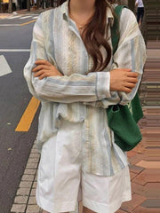 Textured Fresh Stripe Long Sleeve Blouse