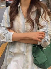 Textured Fresh Stripe Long Sleeve Blouse