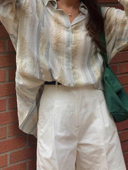 Textured Fresh Stripe Long Sleeve Blouse
