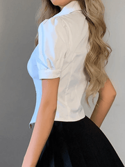 Tie Design White Cropped Blouse