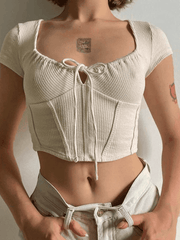 Tie Front Corset Ribbed Crop Top