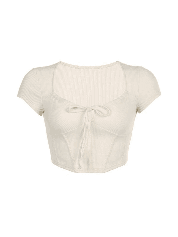 Tie Front Corset Ribbed Crop Top