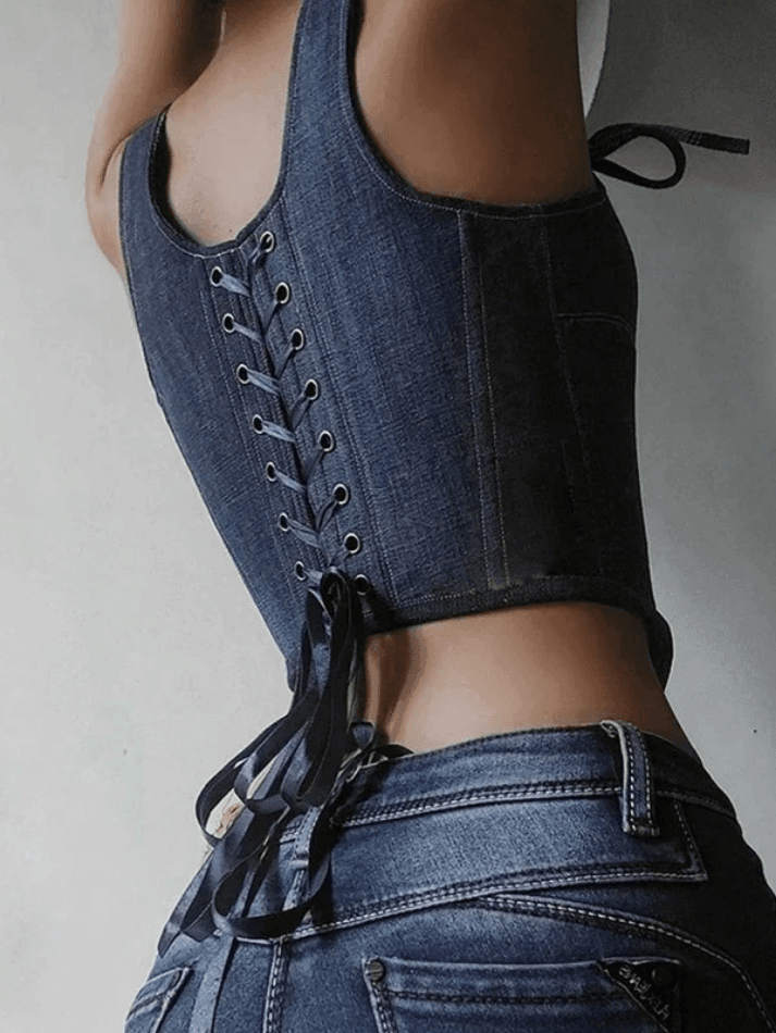 Tie Strap Denim Corset Top