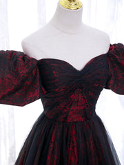 BXOXO A-Line Tulle Lace Burgundy Long Prom Dress, Burgundy Long Formal Dress