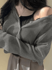V Neck Button Up Cropped Cardigan