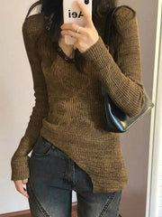 V Neck Hem Irregular Knit Sweater