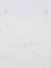 V Neck Lace Panel Short Sleeved Tee